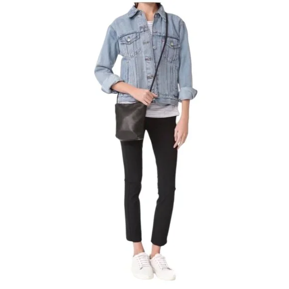 Baggu Black Soft Milled Leather Crossbody Shoulder Bag Minimalist Classic - Picture 3 of 12